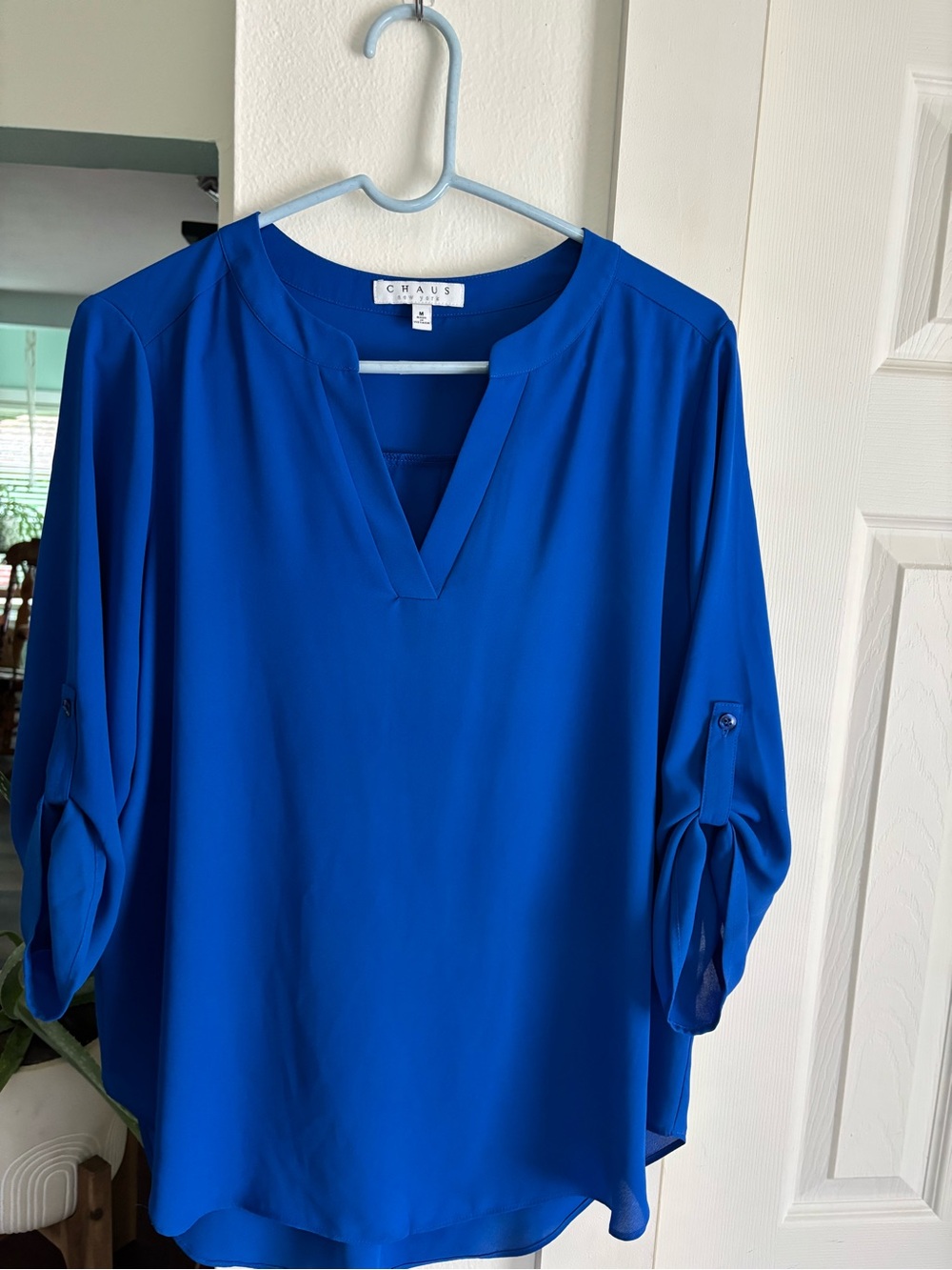 Chaus Bright Blue V-Neck Roll-Sleeve Tunic